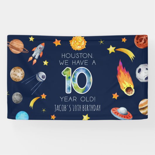 Houston We Have A 10 Year Old 10th Birthday Party Banner (Horizontal)