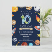 Houston We Have A 10 Year Old 10th Birthday Party Einladung (Stehend Vorderseite)