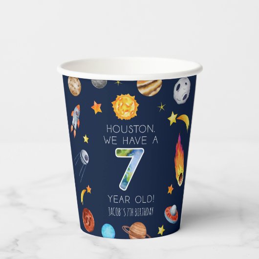 Houston We Have A 7 Year Old 7th Birthday Party Pappbecher (Rückseite)