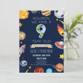 Houston We Have A 9 Year Old 9th Birthday Party Einladung (Stehend Vorderseite)