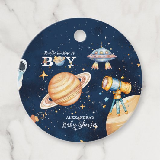Houston We Have A Boy Outer Space Geschenkanhänger (Vorderseite)