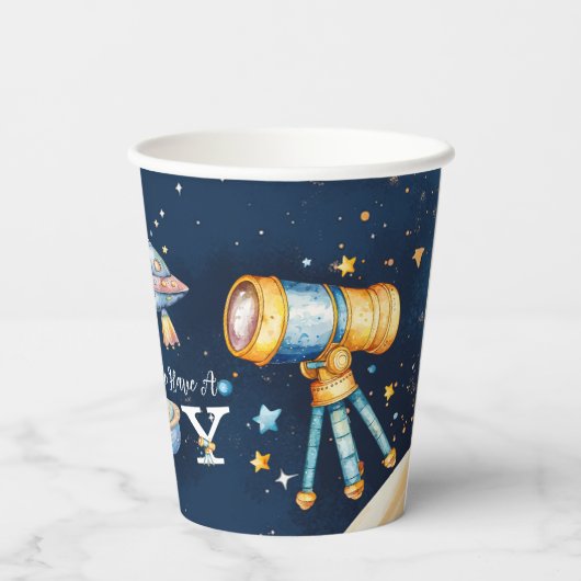 Houston We Have A Boy Outer Space Pappbecher (Rückseite)