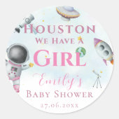 Houston We Have A Girl baby shower Space Astronaut Runder Aufkleber (Vorderseite)
