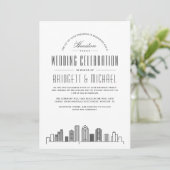 Houston Wedding | Moderner Deko Skyline Einladung (Stehend Vorderseite)