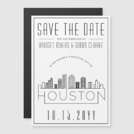 Houston Wedding | Stilisierte Skyline Save the Dat Magneteinladung