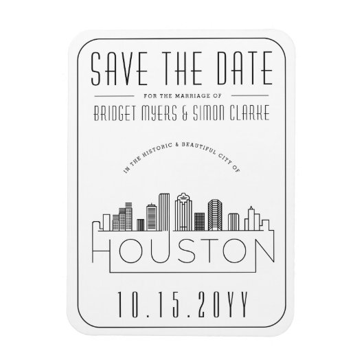 Houston Wedding Stylized Skyline Save the Date Magnet (Vertikal)