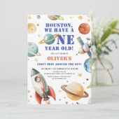 Houston, wir haben ein Jahr alt! Weltraum 1. Gebur Einladung (Stehend Vorderseite)
