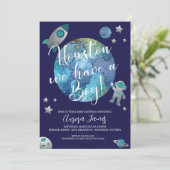 Houston, wir haben eine Boy Baby Dusche Einladung (Stehend Vorderseite)