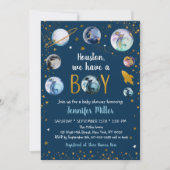 Houston Wir haben eine junge Blue Gold Galaxy Baby Einladung (Vorderseite)