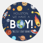 Houston, wir haben eine junge Galaxy Baby-Dusche Runder Aufkleber (Vorderseite)
