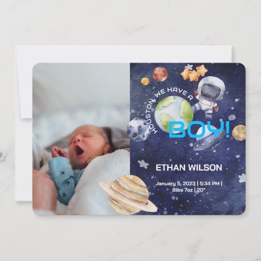 Houston Wir haben eine junge Geburtsankündigung Einladung (Vorderseite)