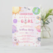 Houston, wir haben eine Mädchennutzdusche im Weltr Einladung (Stehend Vorderseite)