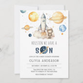 Houston Wir haben eine Son Astronaut Space Baby Du Einladung (Vorderseite)