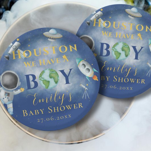 Houston Wir haben einen Baby-Dusche Raumfahrer Pappteller