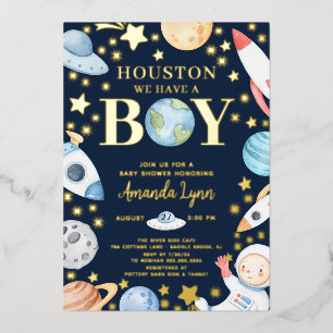 Houston, wir haben einen Jungen im Weltraum Folieneinladung
