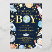 Houston, wir haben einen Jungen im Weltraum Folieneinladung (Vorderseite)