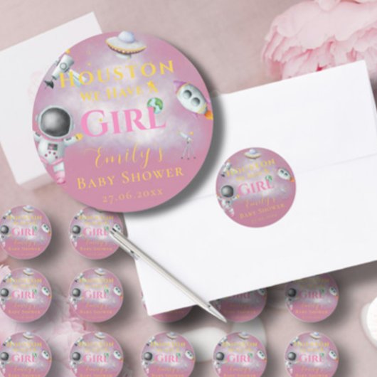 Houston, wir haben einen kleinen Babyduschraum Ast Runder Aufkleber