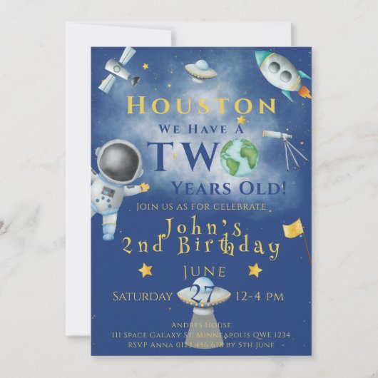 Houston, wir haben einen zwei Jahre alten Raumfahr Einladung (Vorderseite)