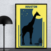 Houston Zoo Texas Vintag Giraffe Poster