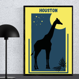 Houston Zoo Texas Vintag Giraffe Poster