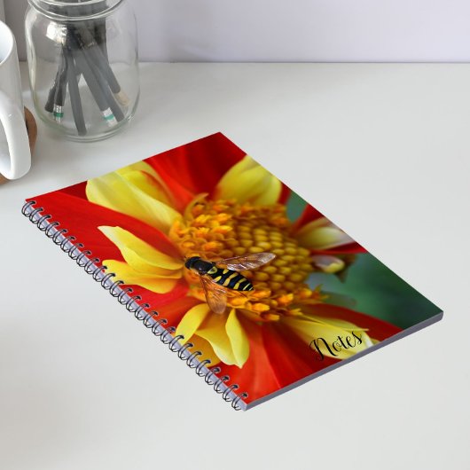 Hover Fly on Orange and Yellow Dahlia Notizblock