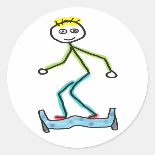 Hoverboard-Strichmännchen Runder Aufkleber (Vorderseite)