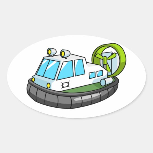 Hovercraft in Weiß, Grün und Schwarz-Cartoon Ovaler Aufkleber (Vorderseite)