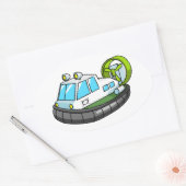 Hovercraft in Weiß, Grün und Schwarz-Cartoon Ovaler Aufkleber (Umschlag)