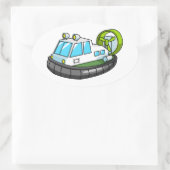 Hovercraft in Weiß, Grün und Schwarz-Cartoon Ovaler Aufkleber (Tasche)