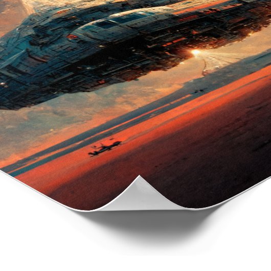 Hovering Spaceship Sci-Fi Art Poster (Ecke)