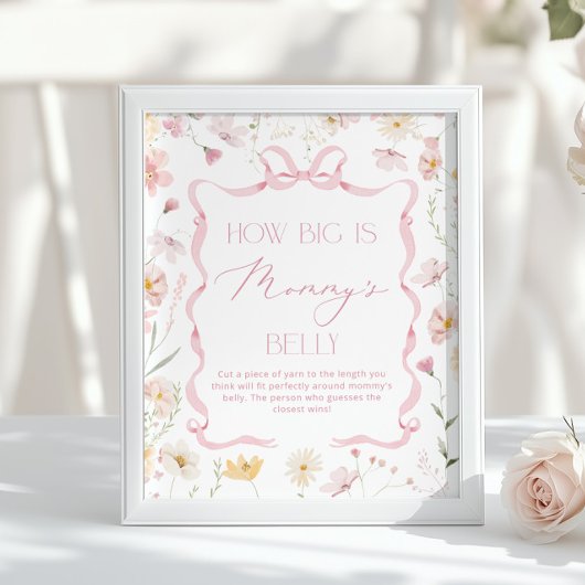 How big is belly Pink Wildflower Baby shower Poster
