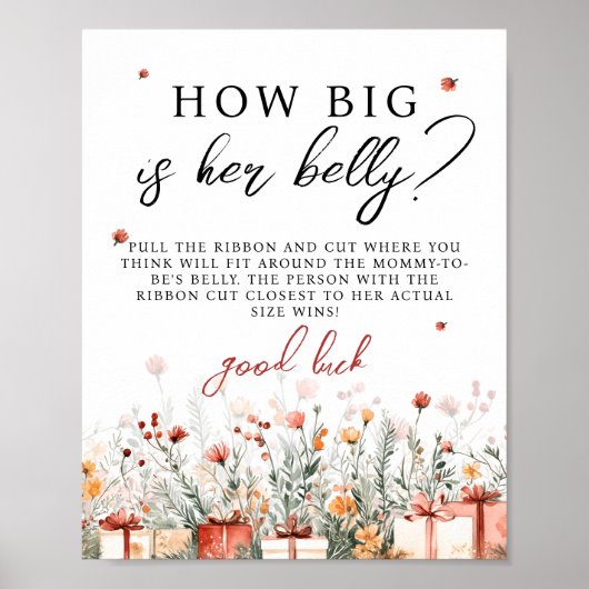 How big is her belly Merry Baby Shower Game sign Poster (Vorne)