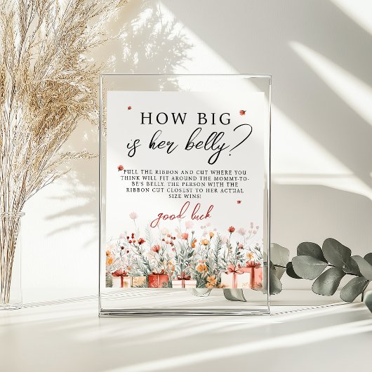 How big is her belly Merry Baby Shower Game sign Poster
