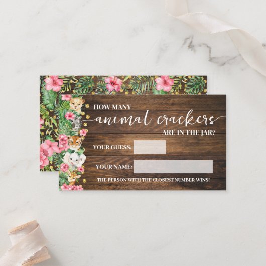 How Many Animal Crackers Pink Safari Game Card Platzkarte (Vorderseite/Rückseite Beispiel)