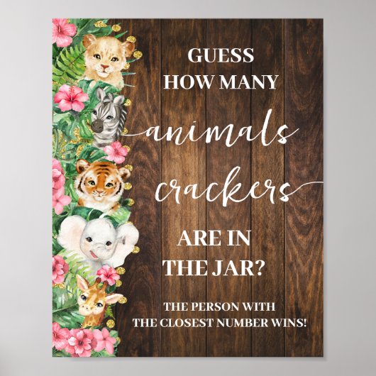 How Many Animal Crackers Pink Safari Shower Game  Poster (Vorne)