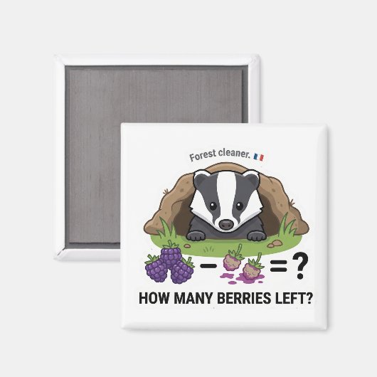 How Many Berries? Badger France Math Subtraction G Magnet (Vorderseite/Rückseite)