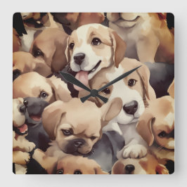 How many brown puppies quadratische wanduhr