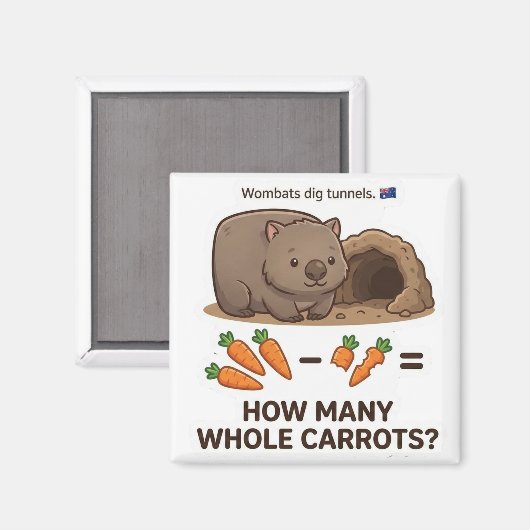 How Many Carrots? Wombat Math Subtraction Game Magnet (Vorderseite/Rückseite)