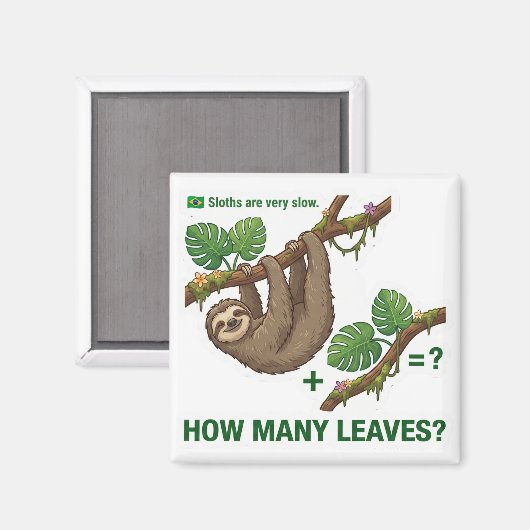 How Many Leaves? Sloth Brazil Math Game Magnet (Vorderseite/Rückseite)