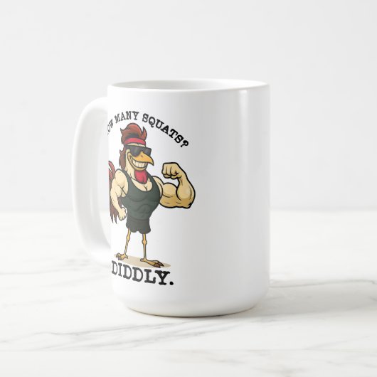 How Many Squats? Diddly – Funny Rooster Gym Kaffeetasse (Vorderseite Links)