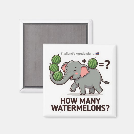 How Many Watermelons? Elephant Math Game Magnet (Vorderseite/Rückseite)