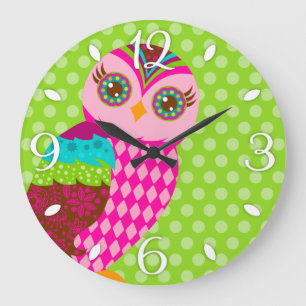 How Now Pink Owl Wall Clock Große Wanduhr