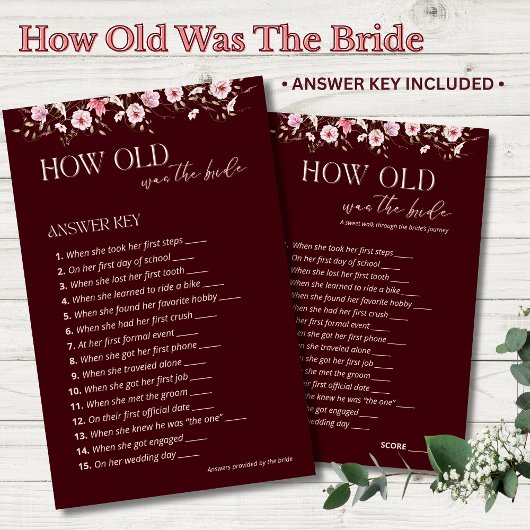 How Old Was the Bride Answer Key | Burgundy Floral