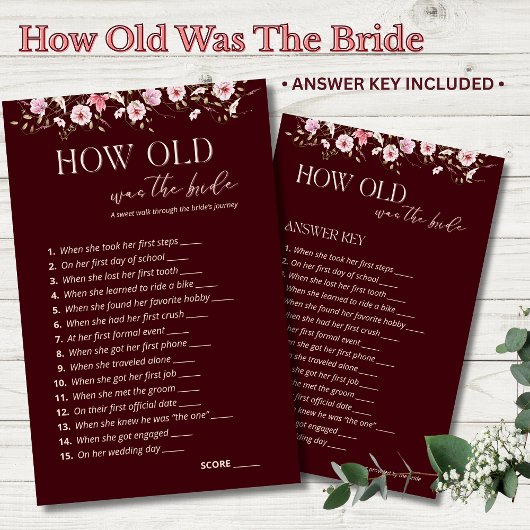 How Old Was the Bride Game | Burgundy Floral Game