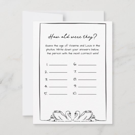How Old Were They? Bridal Shower Game Swans Simple Mitteilungskarte (Vorderseite)