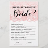 How well know the Bride Pink Lace Bridal Game (Vorderseite)