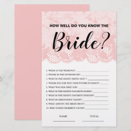 How well know the Bride Pink Lace Bridal Game