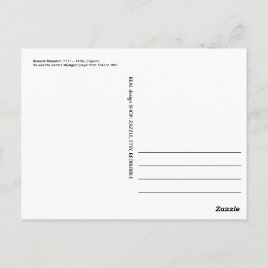 Howard Staunton, Postkarte (Rückseite)