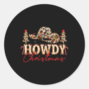 HowChristmas Santa Niedlich Leopard Western Cowgir Runder Aufkleber