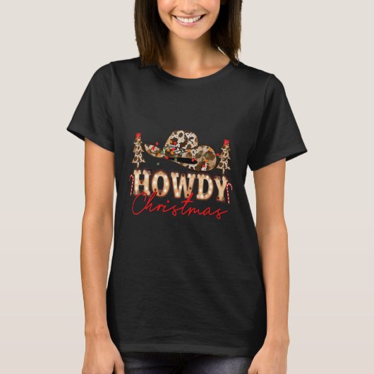 HowChristmas Santa Niedlich Leopard Western Cowgir T-Shirt (Vorderseite)
